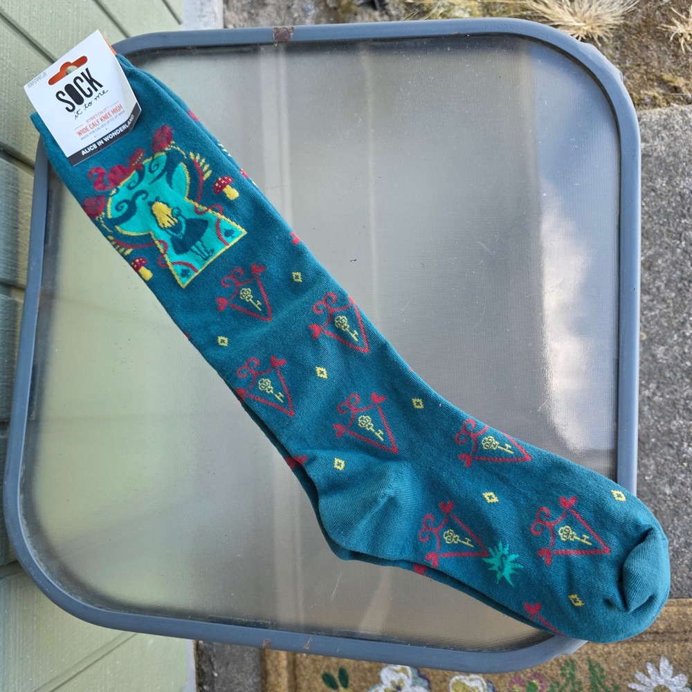 Sock It To Me Alice In Wonderland Wide Calf Knee High Socks Teal S0128 New